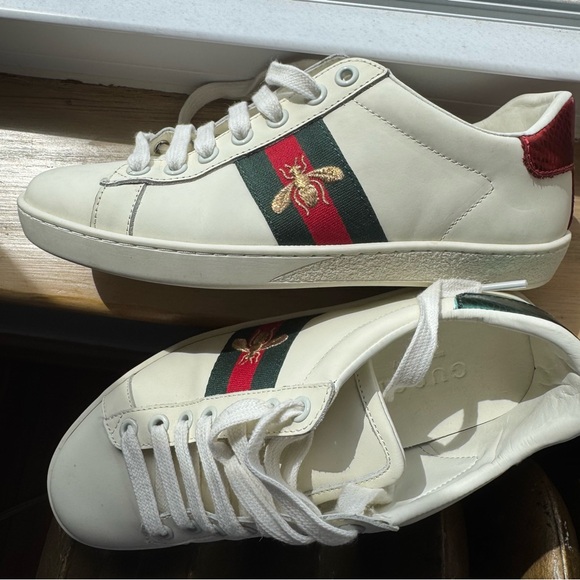 Gucci Shoes - Gucci White and Red Sneakers with Signature Style